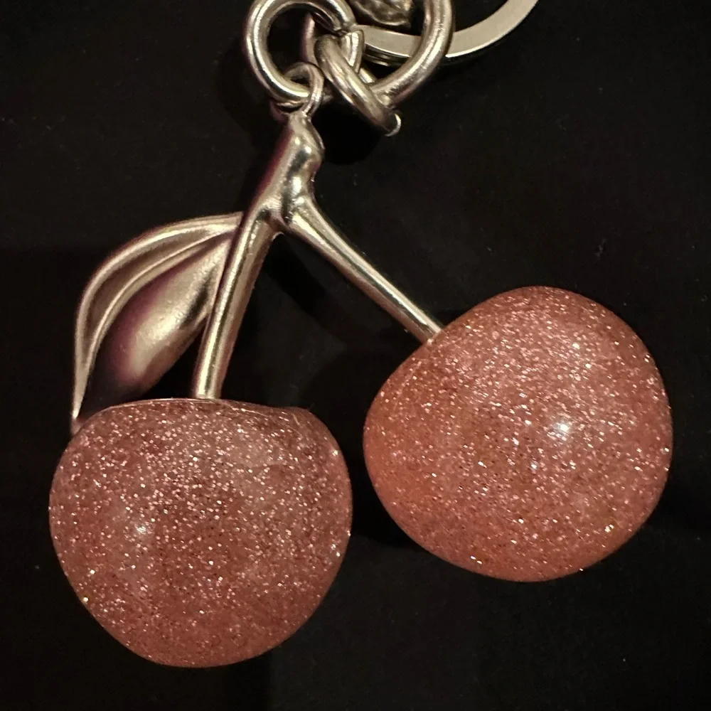 Glittering Cherry Keychain in Sparkling Pink